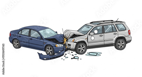 Damaged Cars After Collision Accident.
