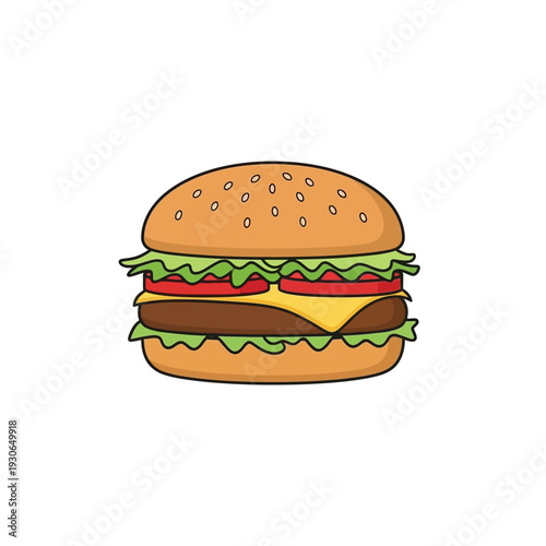 Delicious Gourmet Cheeseburger with Fresh Ingredients and Sesame Seed Bun