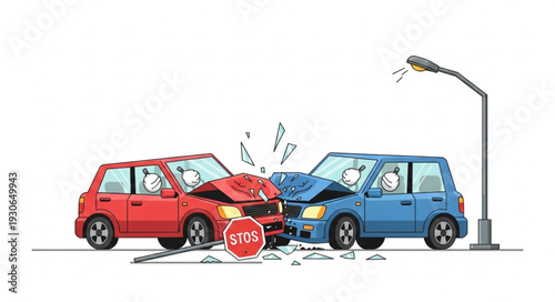 Damaged Cars After Collision Accident.