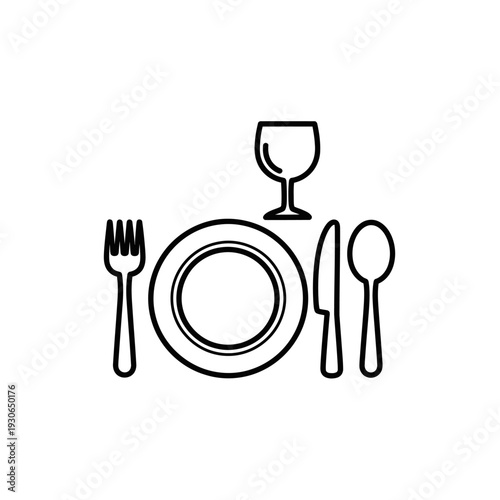 Elegant Dining Table Setting with Glass, Plate, Fork, Knife, and Spoon for Fine Cuisine