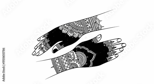 Intricate black mehndi designs adorn two elegant hands in a delicate display