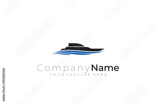modern speedboat logo design vector with flat style in black and blue color