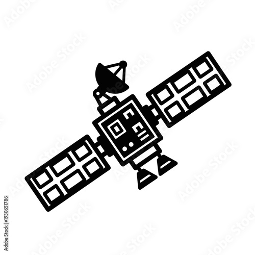 Illustration of a Satellite in Space with Solar Panels and Antenna Communication