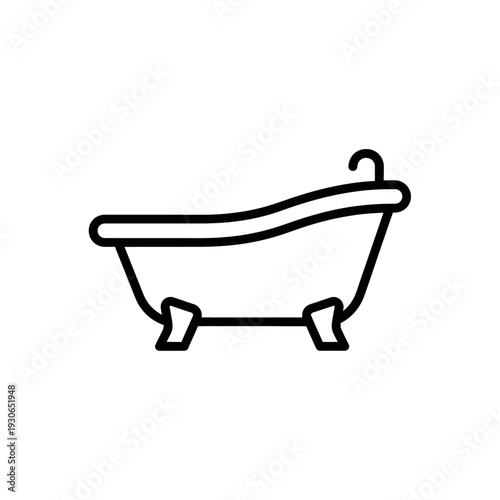 Minimalist Line Art Illustration of a Bathtub in Black and White