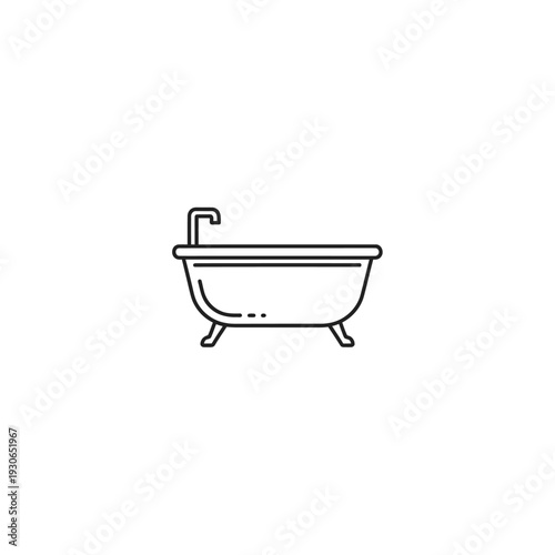 Minimalist Line Art Illustration of a Bathtub with Faucet for Bathroom Design