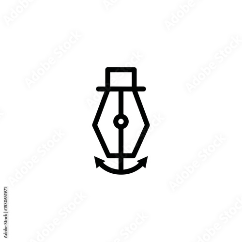 Minimalist Illustration of a Fountain Pen Nib with Anchor Symbol for Writing and Maritime Themes
