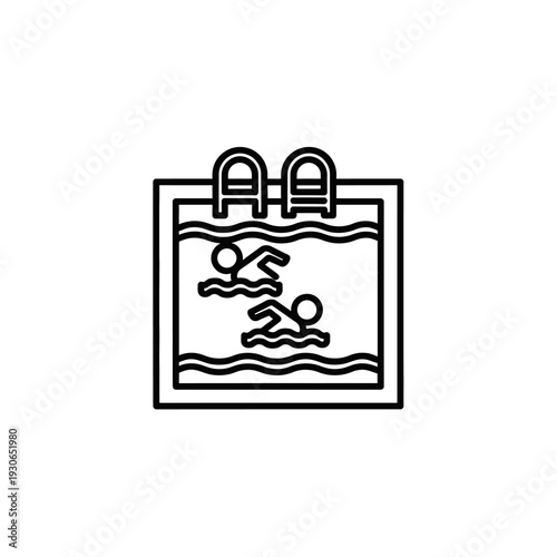 Minimalist Line Art Illustration of Swimming Pool with Pool Shoes and Water Reflection
