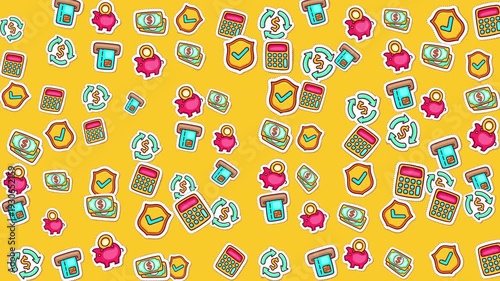Yellow background with financial icons  suitable for finance presentations, accounting websites, and business blogs, depicting saving and financial concepts.
