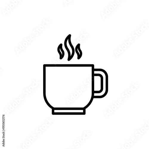 Minimalist Black and White Line Drawing of a Hot Coffee Mug with Steam