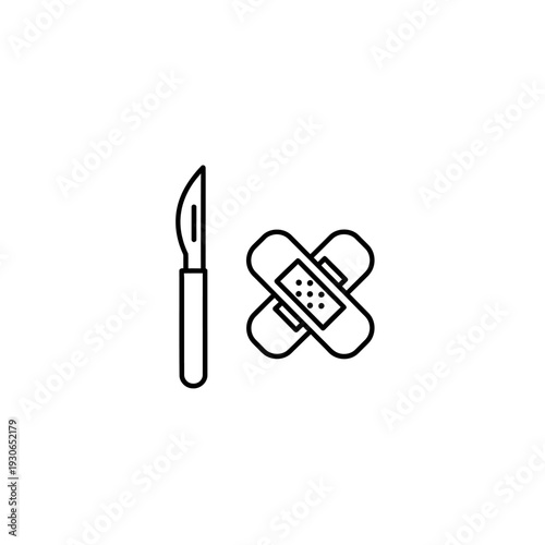 Minimalist Illustration of a Knife and Band-Aid for First Aid or Healthcare Concepts