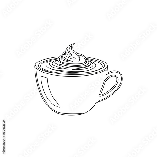 Minimalist Line Art of a Coffee Cup with Whipped Cream Design