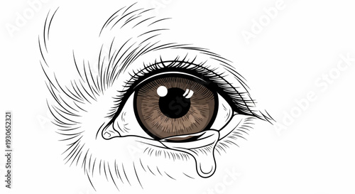 A close-up, hand-drawn illustration of a human eye shedding a tear