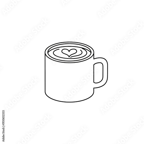 Minimalist Line Art of a Coffee Mug with Heart Design for Cozy Moments