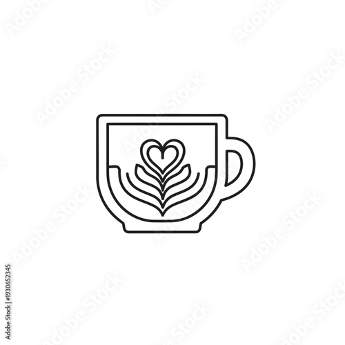 Minimalist Line Art of a Coffee Cup with Heart Latte Art Design