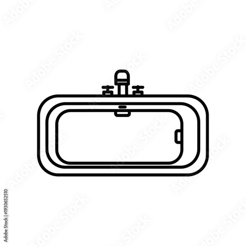 Minimalist Line Art of a Modern Bathroom Sink with Faucet and Handles