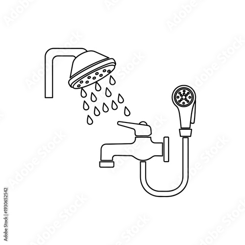 Minimalist Illustration of a Modern Shower System with Temperature Control