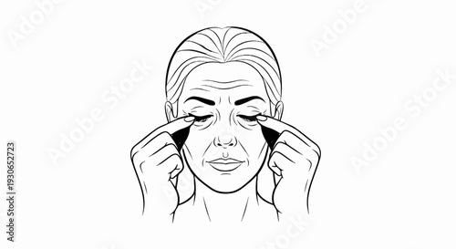 Line drawing of a person's face focusing on the eye area and wrinkles