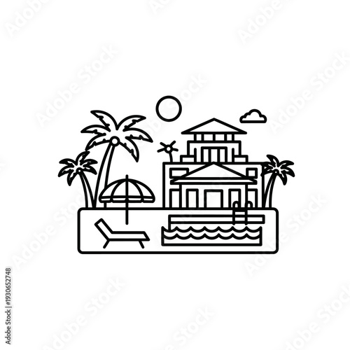 Luxury Beach Resort with Pool and Palm Trees Under Sunlight