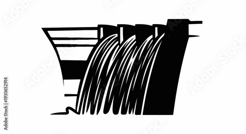 Abstract illustration of a dam with water cascading in stylized lines