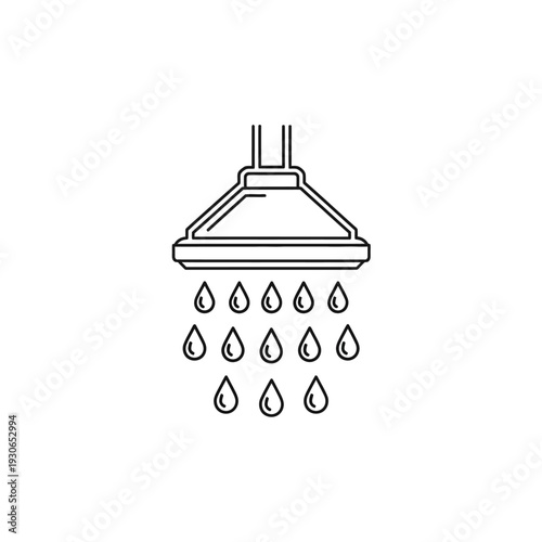 Minimalist Line Drawing of Showerhead Releasing Water Drops for Bathroom Decor