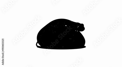 Silhouette of a plump, creature with a reptilian head and small dots