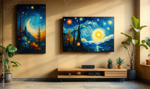 Modern Living Room with Colorful Wall Art