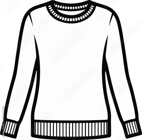 A simple black and white line drawing of a long-sleeved sweater