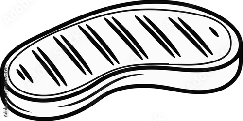 A simple, bold illustration of a grilled steak with prominent grill marks