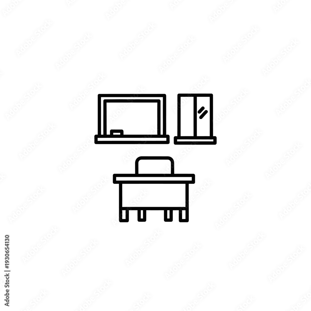 Fototapeta premium Minimalist Office Room Interior with Desk and Windows in Modern Workspace Design