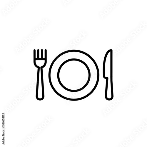 Minimalist Illustration of Dining Plate, Fork, and Knife for Food and Restaurant Theme