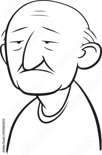 Hand Drawn Old Man Black and White Avatar Illustration in Minimal Line Art Style Design