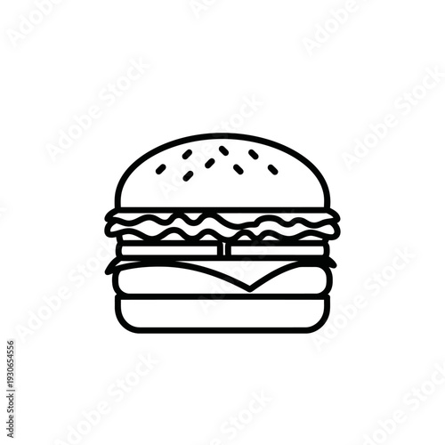 Minimalist Line Drawing of a Classic Hamburger with Fresh Ingredients