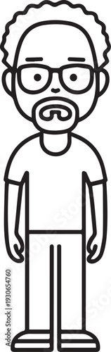 Hand Drawn Old Man Black and White Avatar Illustration in Minimal Line Art Style Design
