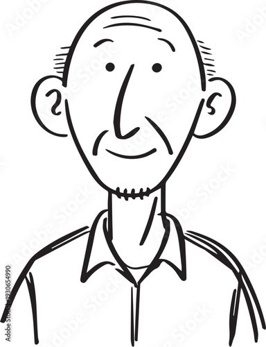 Hand Drawn Old Man Black and White Avatar Illustration in Minimal Line Art Style Design