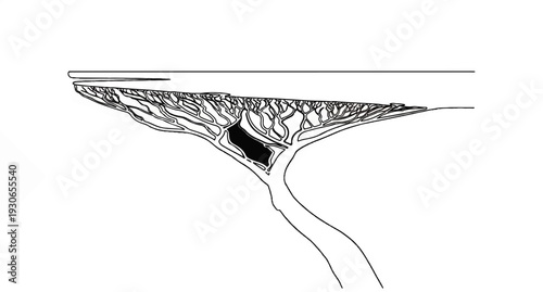 Abstract representation of a river delta branching into a sea