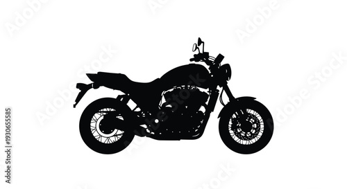 Black motorcycle silhouette against white background side view sleek design modern bike transportation vehicle motorcycle culture biking road trip adventure freedom speed thrill excitement