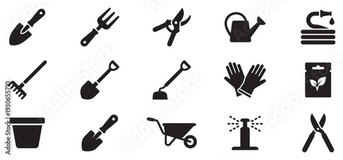 Gardening tools and equipment set for planting and cultivating plants in a home garden or farm, essential for horticulture.