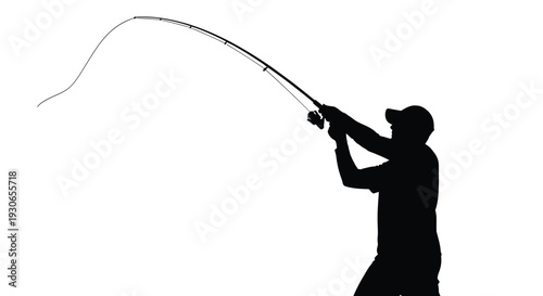 Man fishing silhouette black outline against white background dynamic pose recreational activity hobby leisure sport fishing rod line cast outdoor fun relaxation adventure thrill