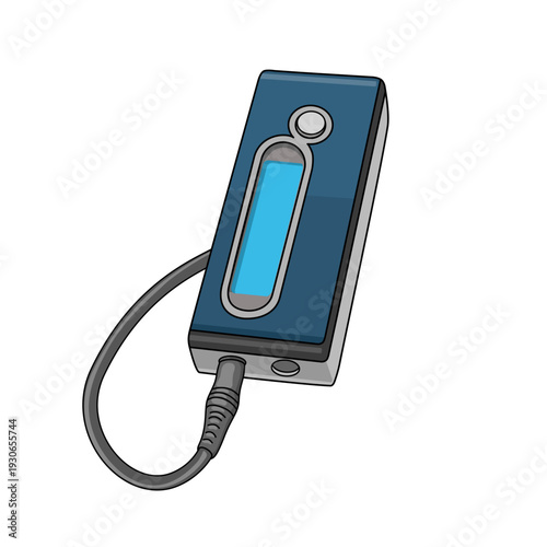 a blue electronic audio music player device with a screen. Blue color Mp3 player With cable