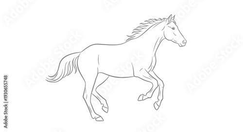 Running horse in motion dynamic equine line drawing galloping animal with flowing mane and tail