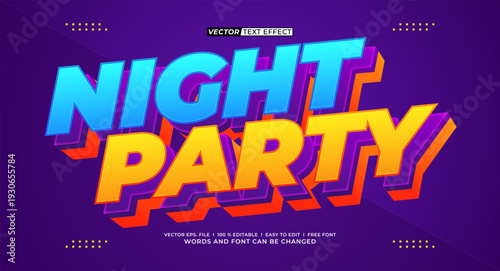 Night Party 3D Editable Text Effect – Colorful Neon Gradient Typography Vector