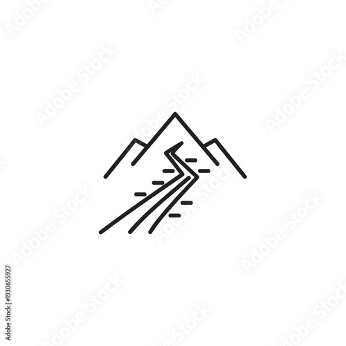 Minimalist Line Drawing of Mountain Road Path with Peaks and Sky