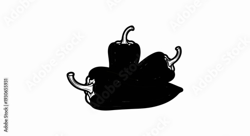 Black and white sketch of three peppers, one on top and two below