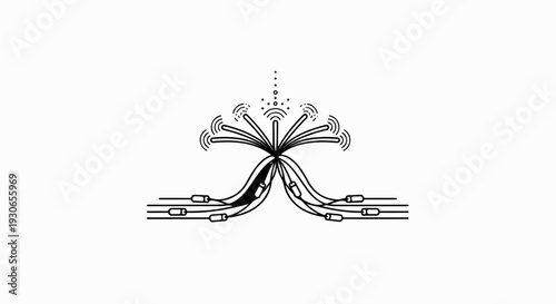 Abstract representation of interconnected digital signals radiating outwards from a central point