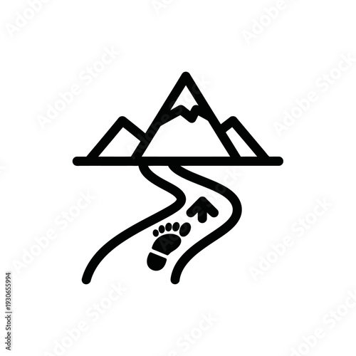 Minimalist Mountain Landscape with Footprints and Winding Path in Nature