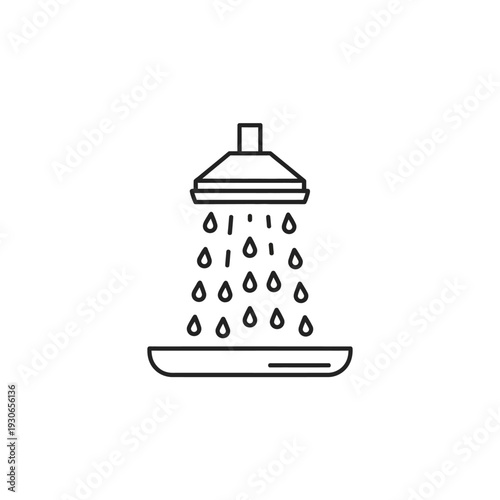 Minimalist Shower Head with Water Droplets Over a White Background