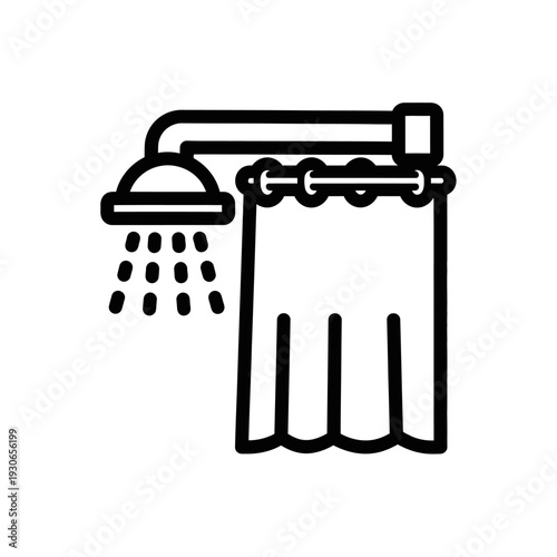 Minimalist Shower Scene Illustration with Showerhead and Curtain Design