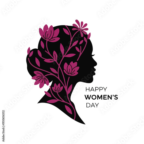 Profile silhouette of a woman filled with botanical purple elements signifying inner strength growth and female empowerment for diverse promotional