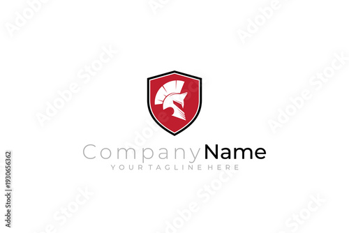 modern sparta helmet logo design vector with flat style in black and red color