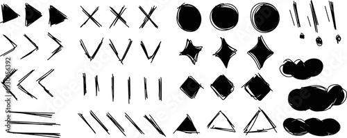 Hand Drawn Sketch Marker Arrows Diamonds Stars Clouds